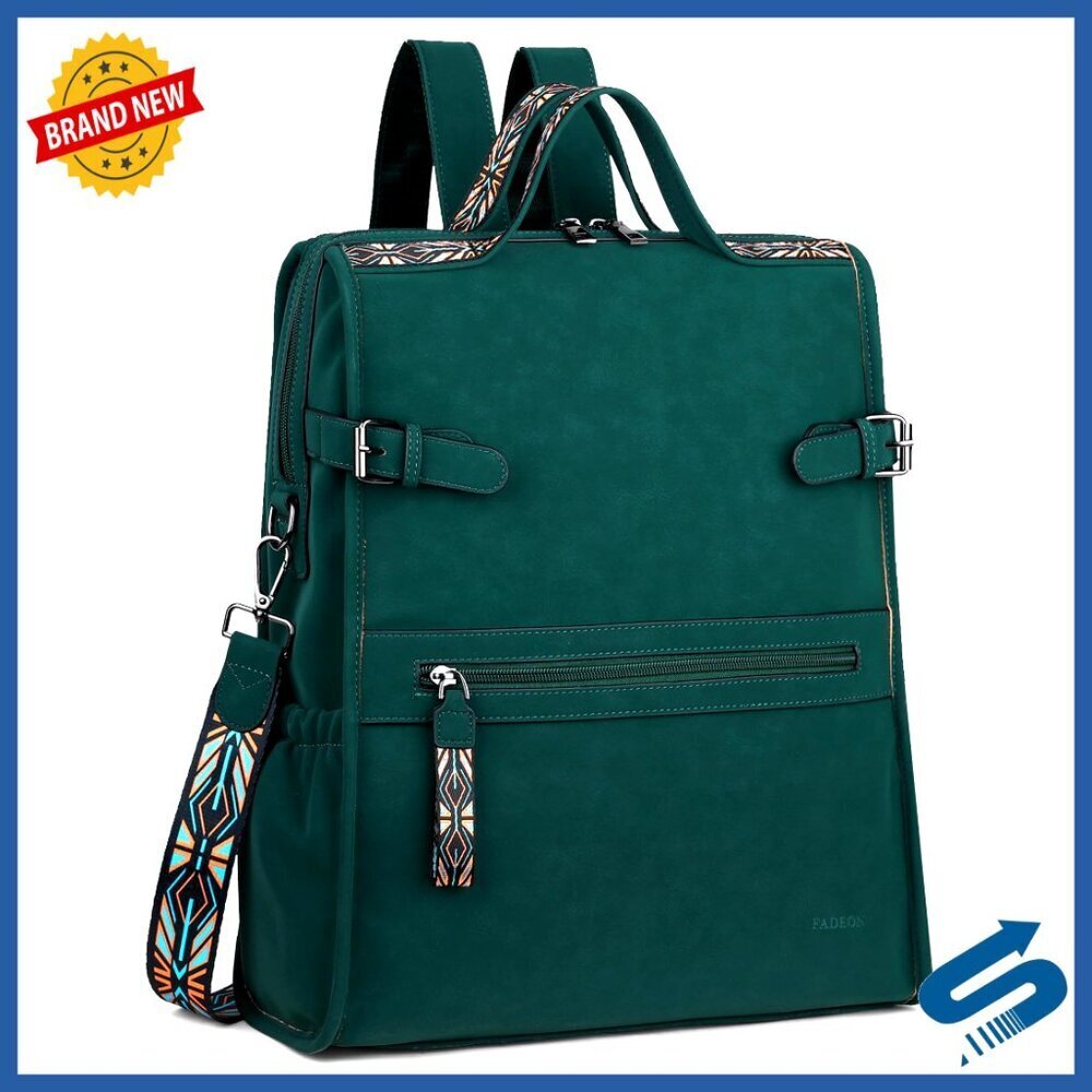 Leather Laptop Backpack Vegan Designer Work Travel Computer Bag Chic